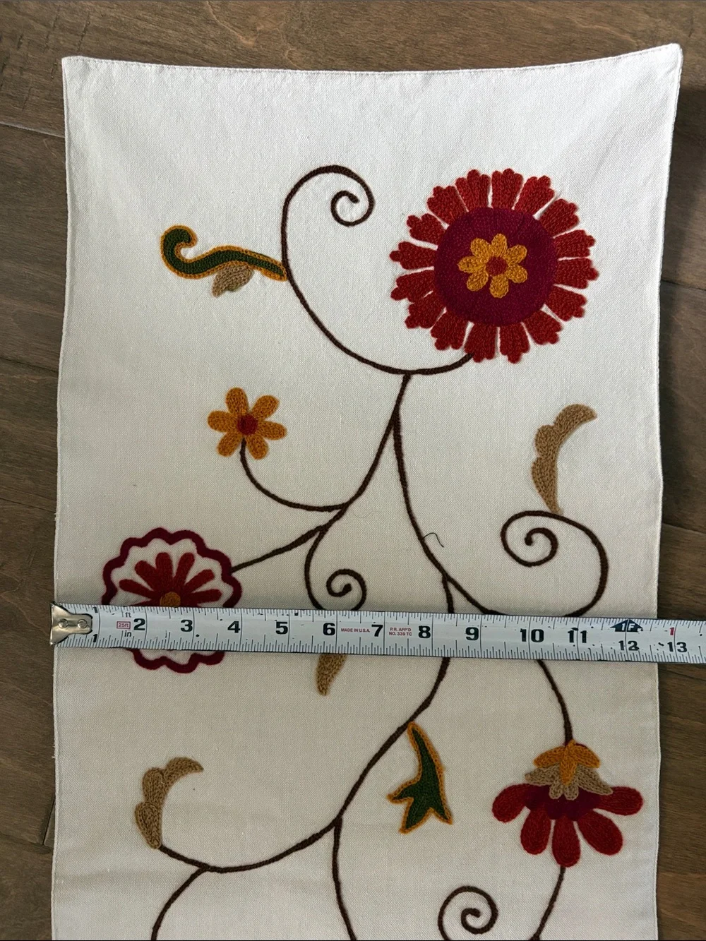 Table Runner 70” Embroidered Floral on Cream Background